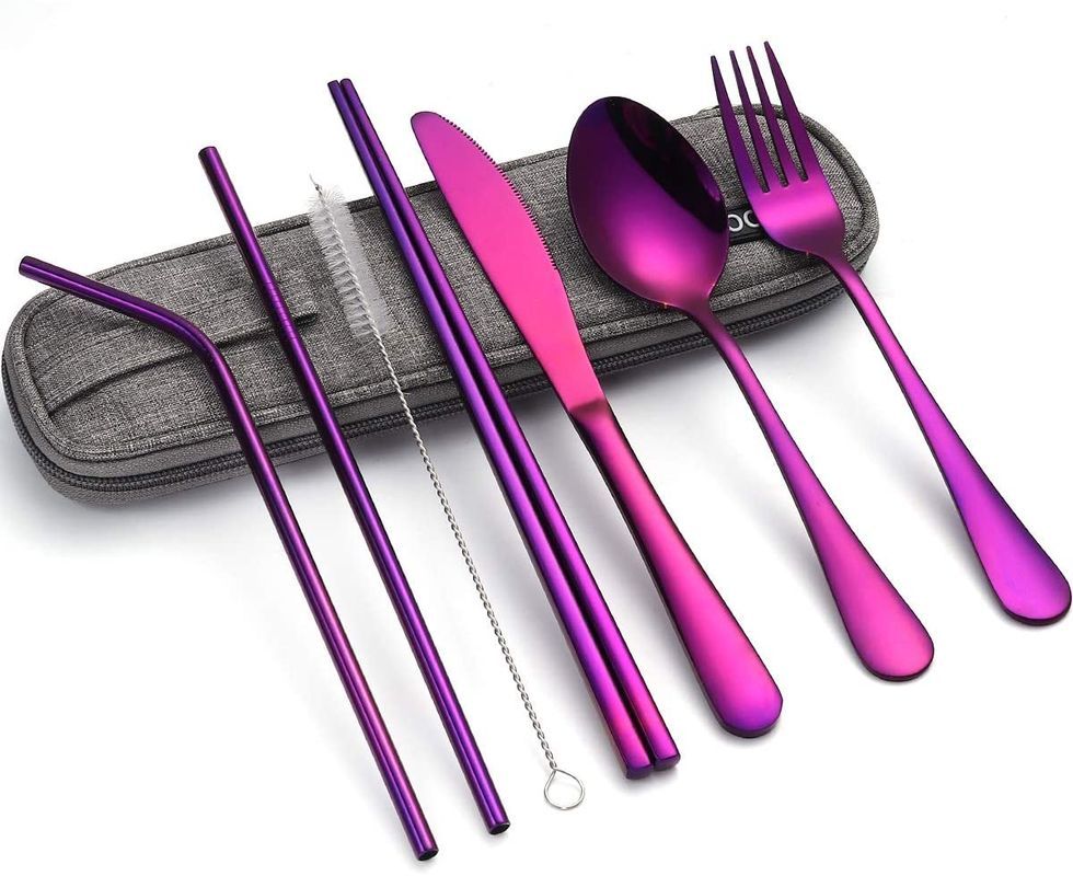 Travel Cutlery Set Zero Waste Utensils W/box and Bag Eco Friendly,  Reusable, Portable Stainless Steel Flatware W/ Chopsticks & Straws. 