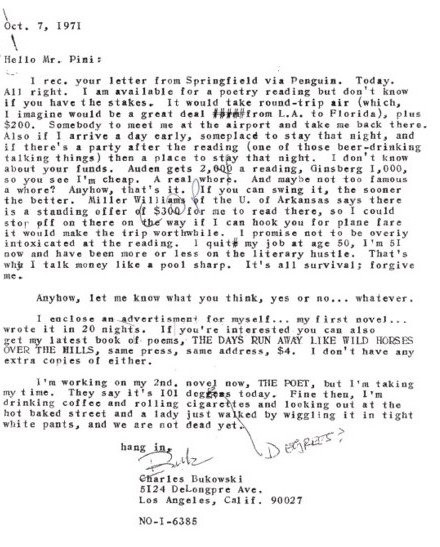 Bukowski letter