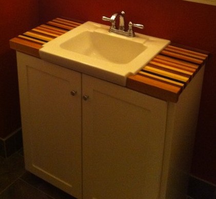 Bathroom counter made from 13 types of wood