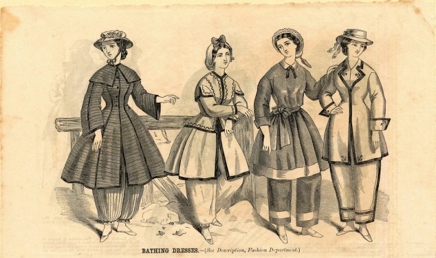 Early swimsuits for women, 1864 - 22 Words