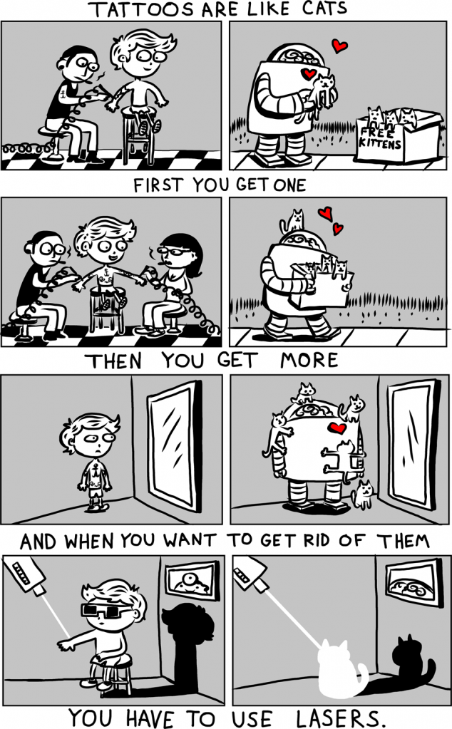 Comic says first you get one, then you get more, and if you want to get rid of them…you have to use lasers.
