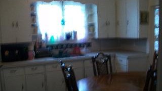 Extremely blurry picture of a kitchen