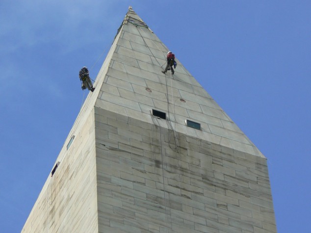 Rappelling down the Washington Monument - 01
