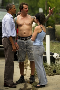 Shirtless dude and the President