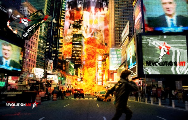 Image of an alien ship destroying a busy city