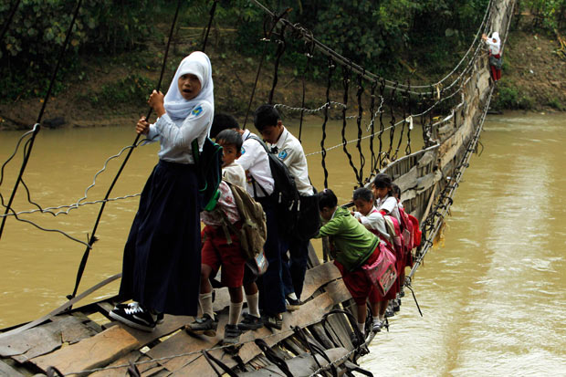 Walking to school on a broken bridge - 01