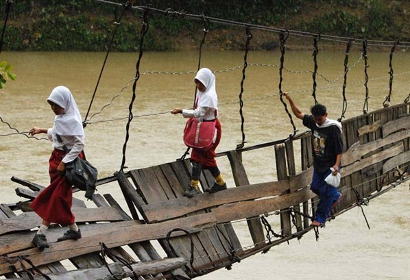 Walking to school on a broken bridge - 02