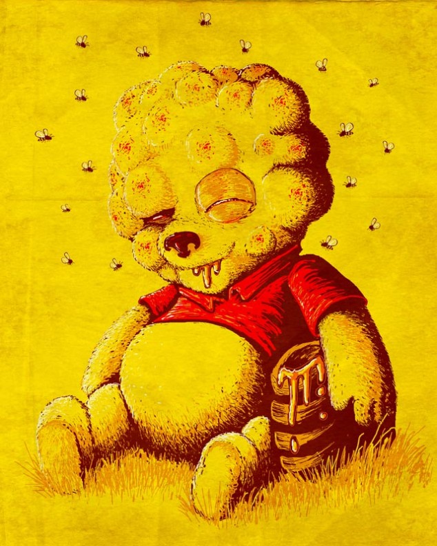 Winnie the Pooh after a bee attack