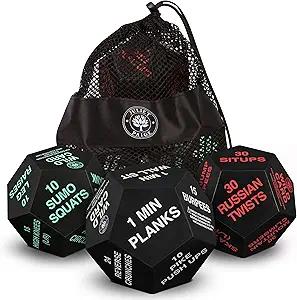 Alexanta Fitness Dice showing colorful dice with exercise names and repetitions