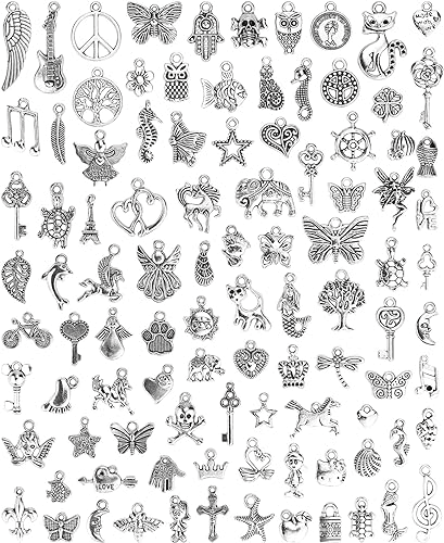 Various styles of silver charms for DIY jewelry