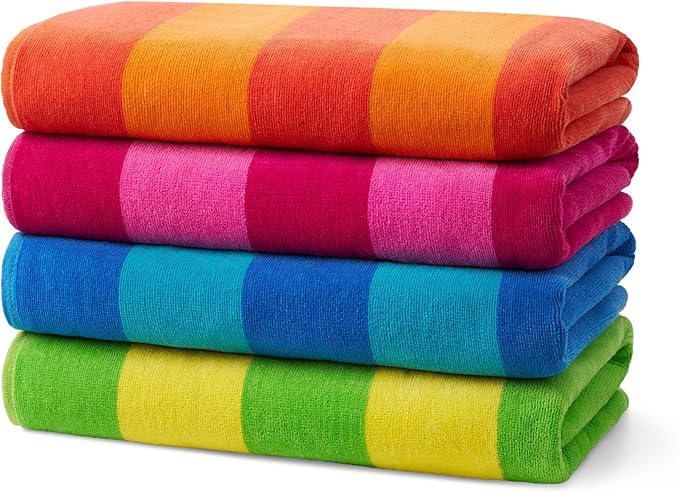 Set of four vibrant and colorful oversized beach towels