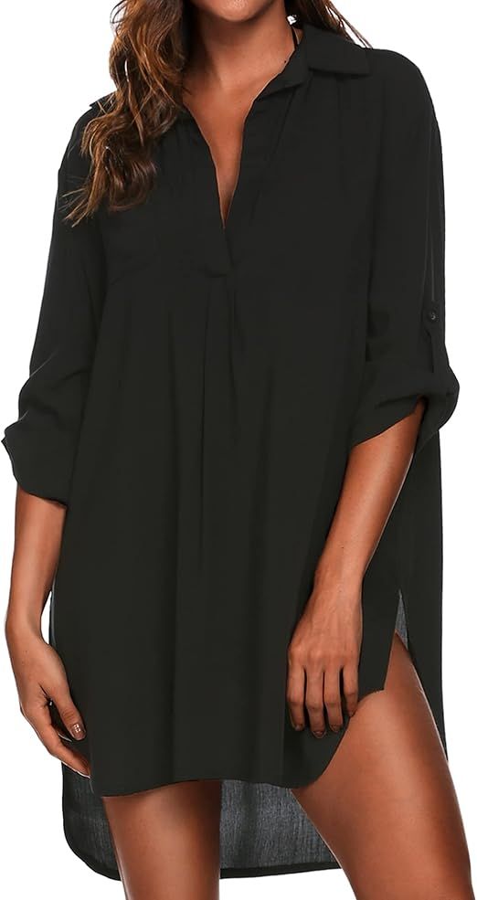 Ekouaer Beach Cover Ups for Women V Neck Bathing Suit Cover Up Bikini Swimsuit Coverup Beach Dress Shirt S-3XL