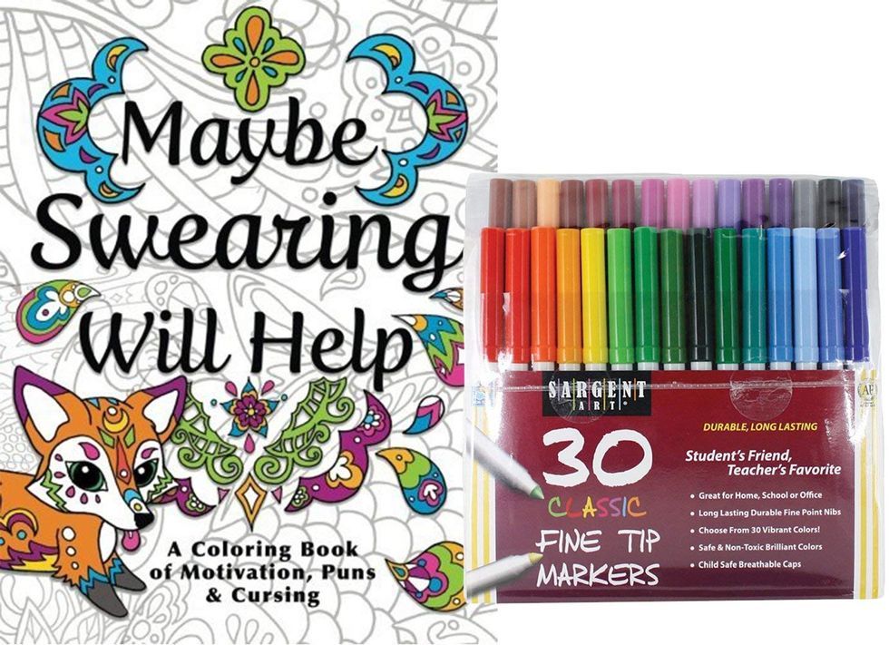 Maybe Swearing Will Help Adult Coloring Book Set - for Adults Relaxation  with Markers in a Case - Motivational Swear Word Anxiety Relief - Color  Cuss