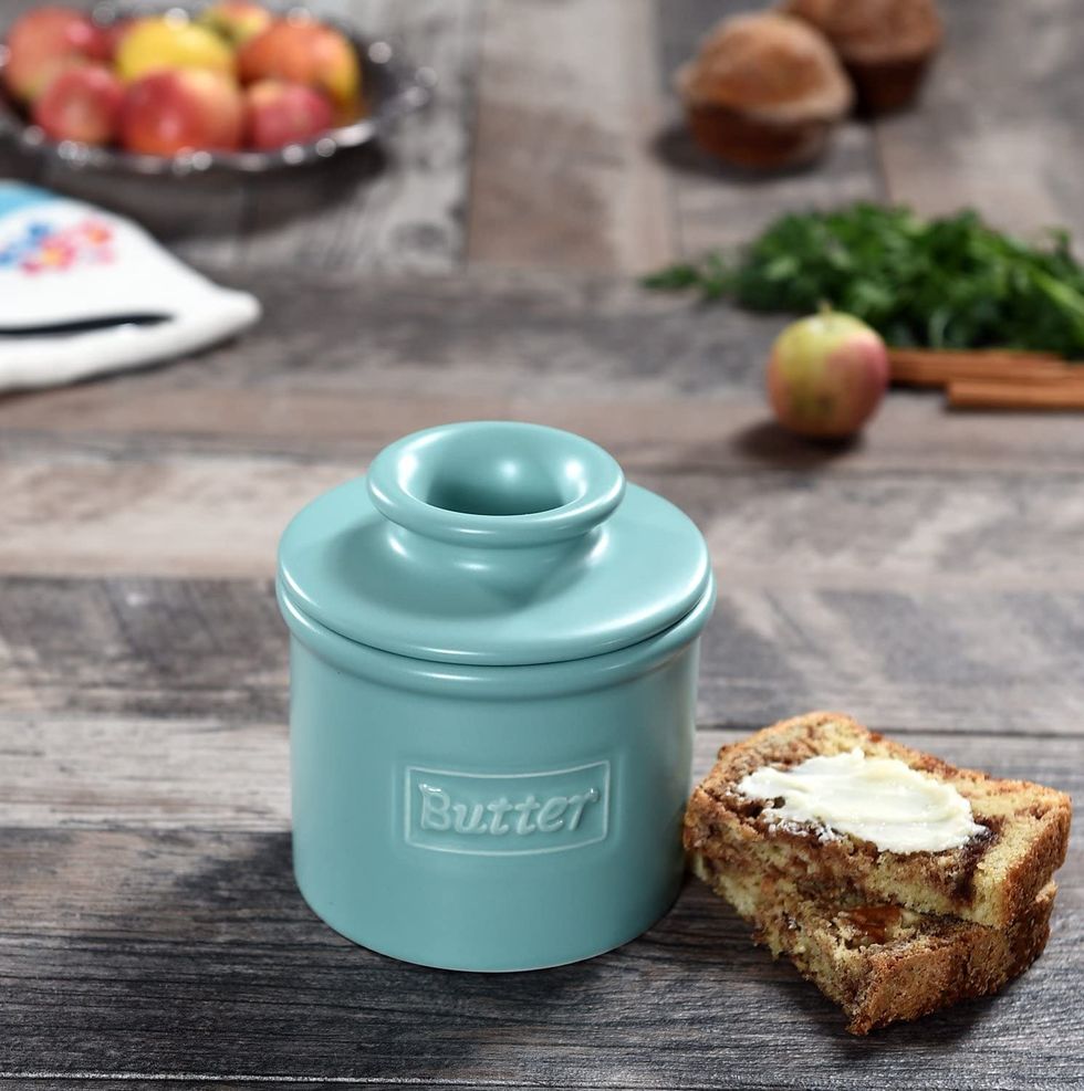 Kook Butter Keeper Dish, Ceramic Crock With Lid, For Soft Butter