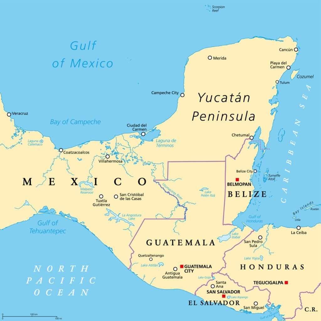 Полуостров Юкатан на карте