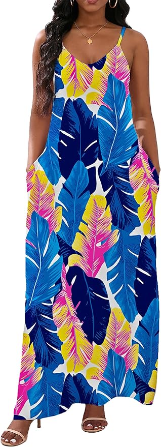 vunahzma Womens Casual Fashion Sleeveless Plus Size Loose Long Sexy Maxi Dress with Pockets