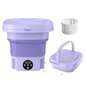 Portable Washing Machine, Mini Foldable Washer and Spin Dryer Small Foldable Bucket Washer, Suitable for Apartment Dorm,Travelling，Best Gift Choice (Purple-8 L)