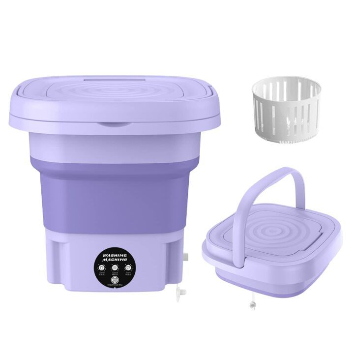 Portable Washing Machine, Mini Foldable Washer and Spin Dryer Small Foldable Bucket Washer, Suitable for Apartment Dorm,Travelling,Best Gift Choice (Purple-8 L)