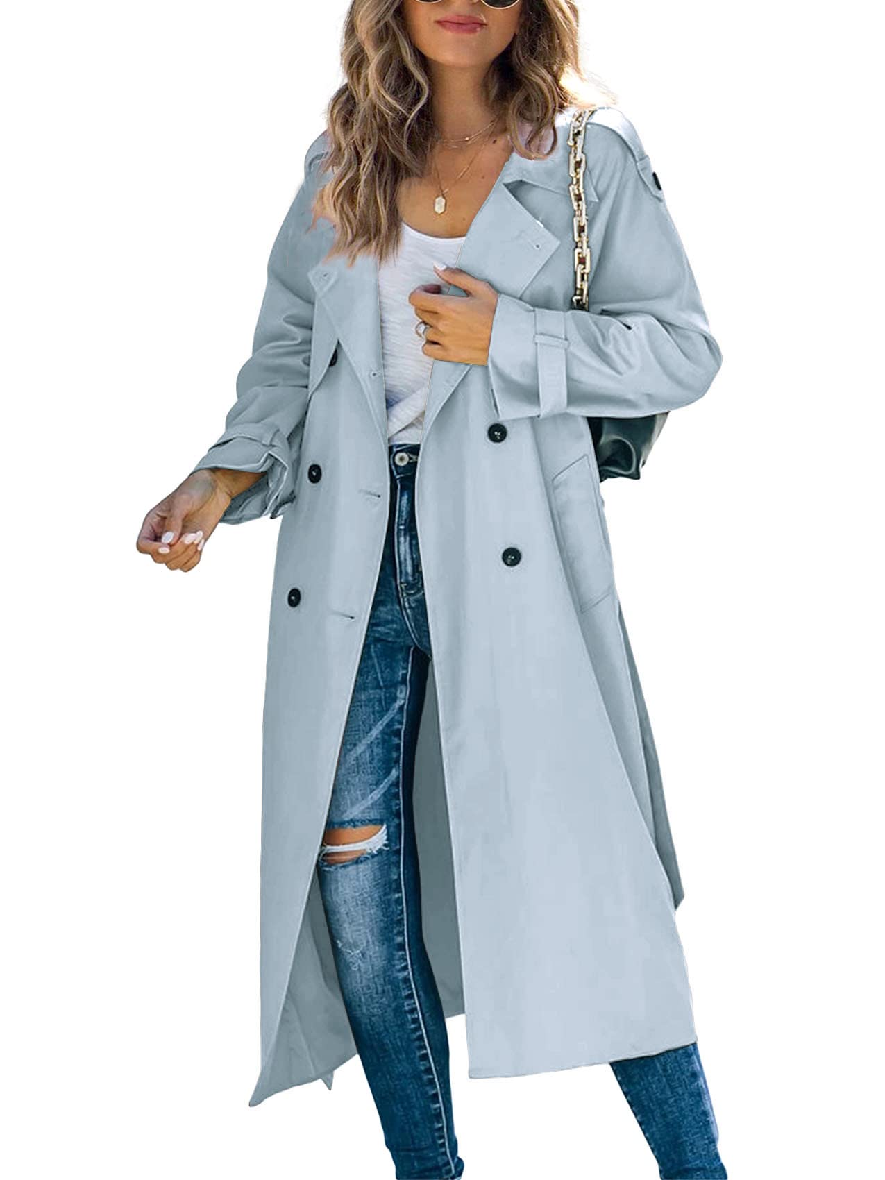 Makkrom Women's Double Breasted Long Trench Coat