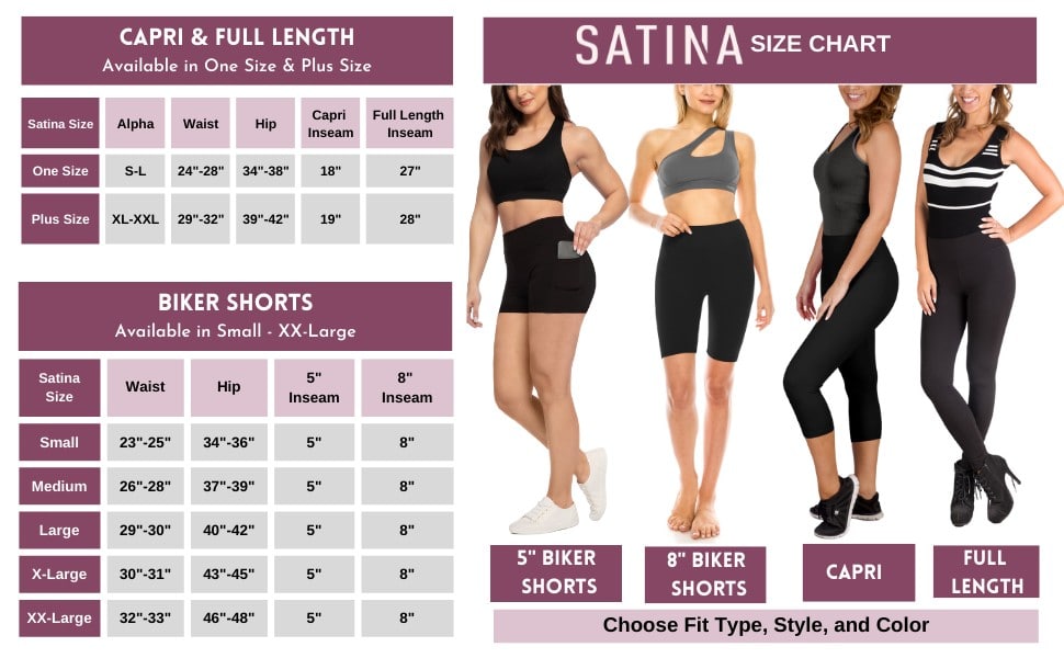 SATINA High Waisted Leggings for Women - Capri, Full Length