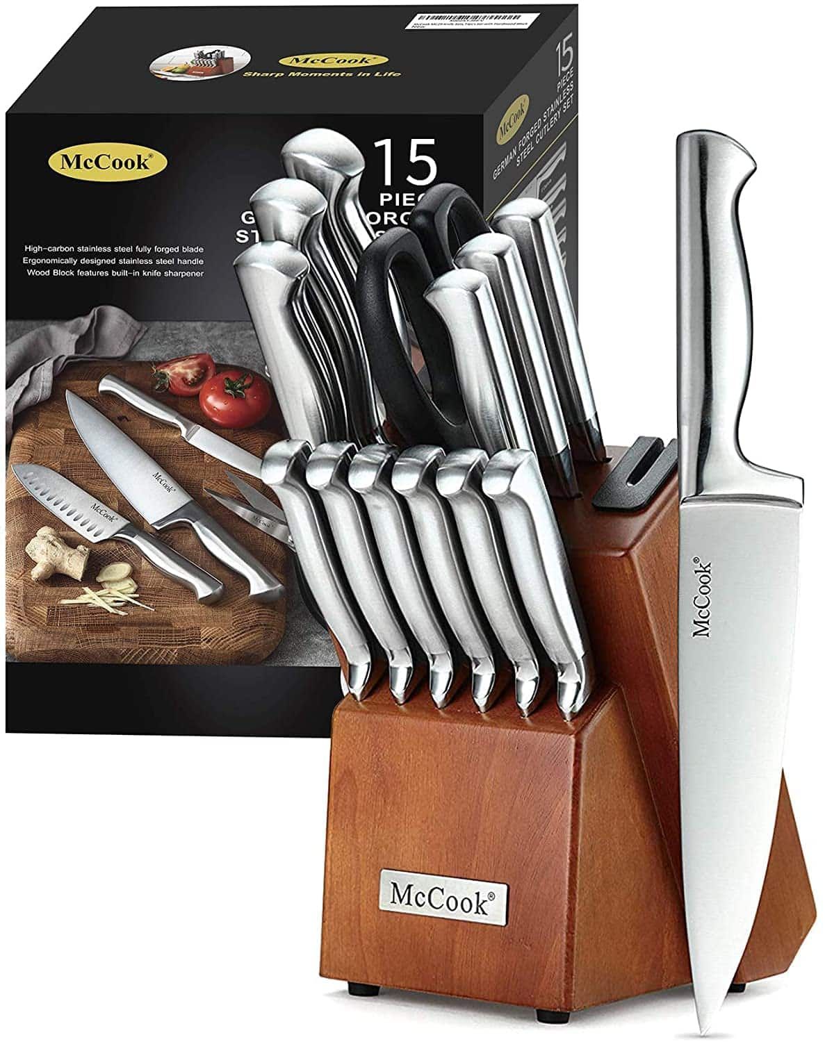 Knife Set, Elegant Life 15-Piece Kitchen Knife Set with Block