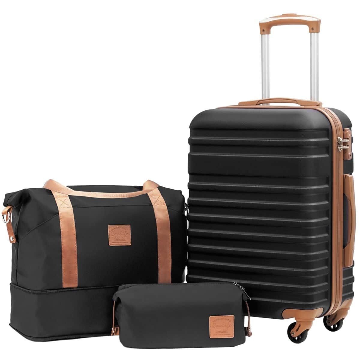 Basics 3 Piece Hardside Spinner Travel Luggage Suitcase Set - Black