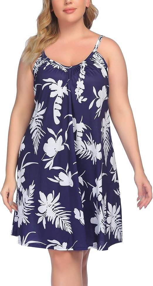 IN'VOLAND Womens Plus Size Nightgown Sleeveless Sleepwear Sleep Tank Chemise Sleepshirts Slip Night Dress (L-5XL)