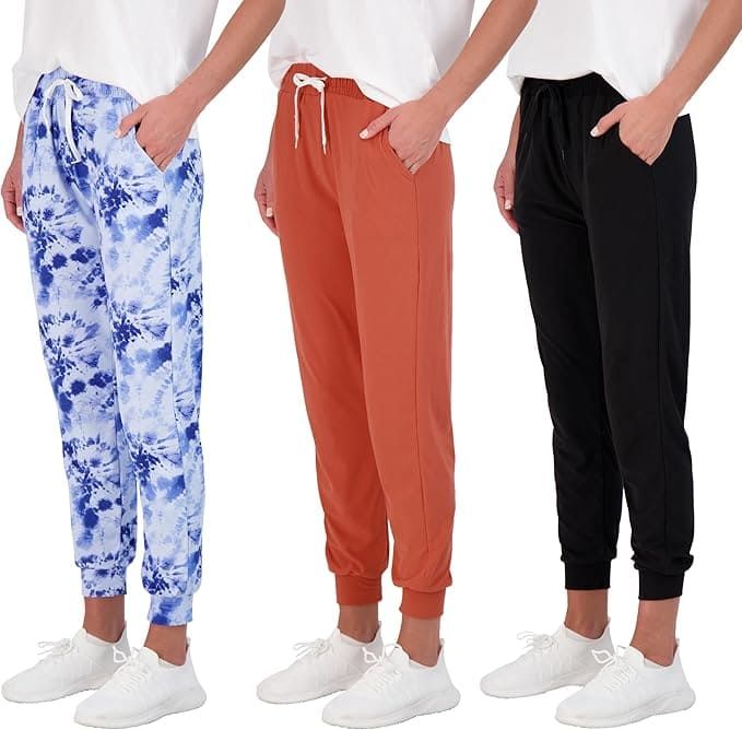 Real Essentials 3 Pack: Women's Ultra-Soft Lounge Joggers Sweatpants Athletic Yoga Pants with Pockets (Available in Plus)