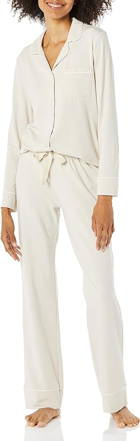 Amazon Essentials Women's Cotton Modal Long-Sleeve Shirt and Full-Length Bottom Pajama Set (Available in Plus Size)