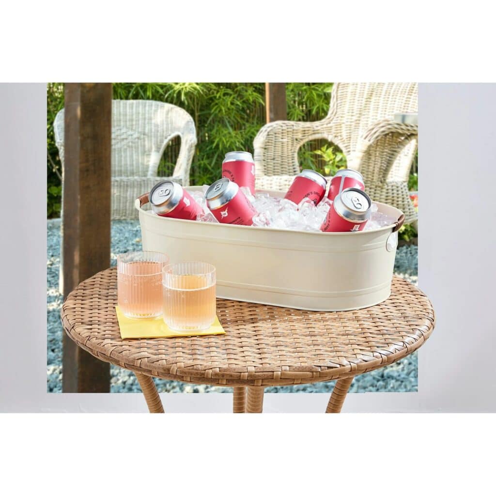 Ice bucket on patio with drinks