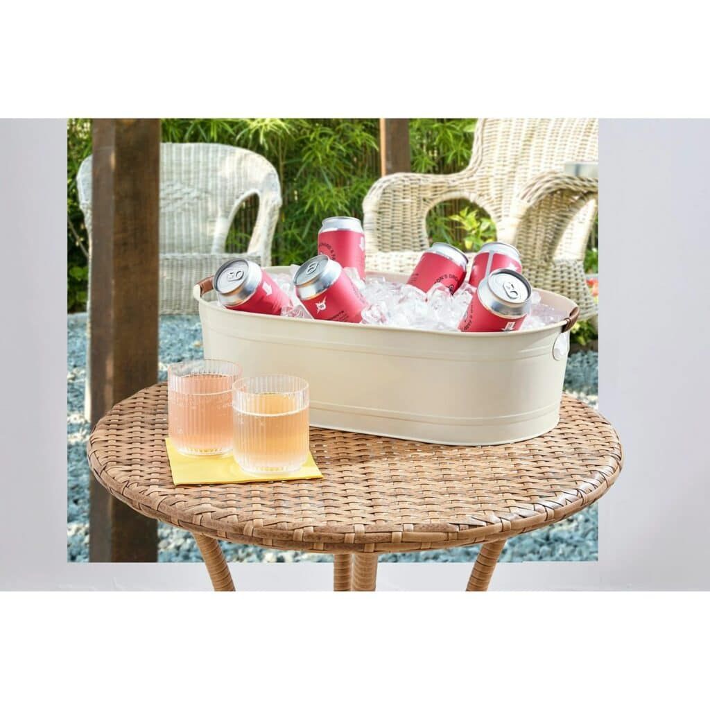 Ice bucket on patio with drinks