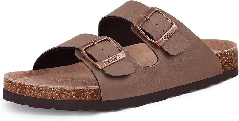 ODOLY Women's Cork Footbed Slide Sandal, Arch Support Summer Outdoor Sandals with Adjustable Buckle