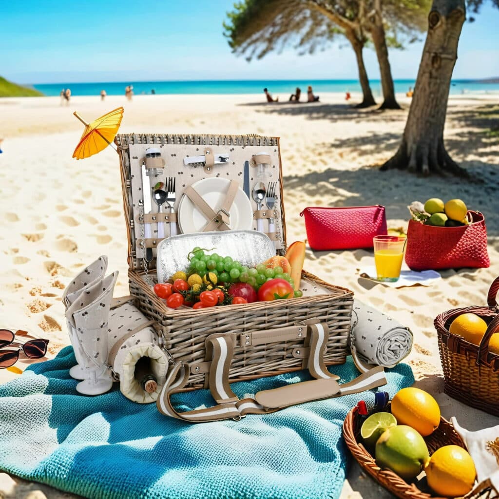 19Pcs Picnic Basket for 2 with Insulated Liner and Waterproof Picnic Blanket Wine Pouch Full Cultery for Camping, Outdoor, Valentine Day, Christmas for Couples