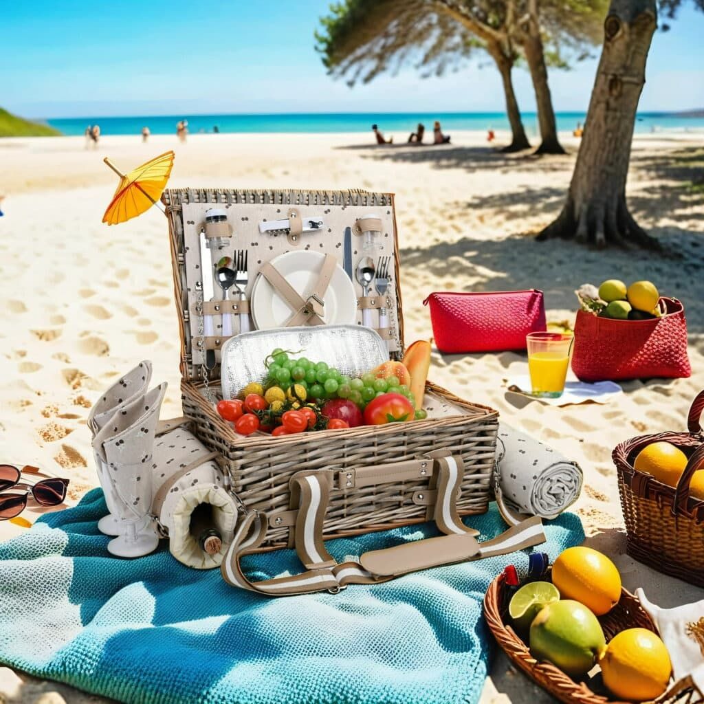 19Pcs Picnic Basket for 2 with Insulated Liner and Waterproof Picnic Blanket Wine Pouch Full Cultery for Camping, Outdoor, Valentine Day, Christmas for Couples