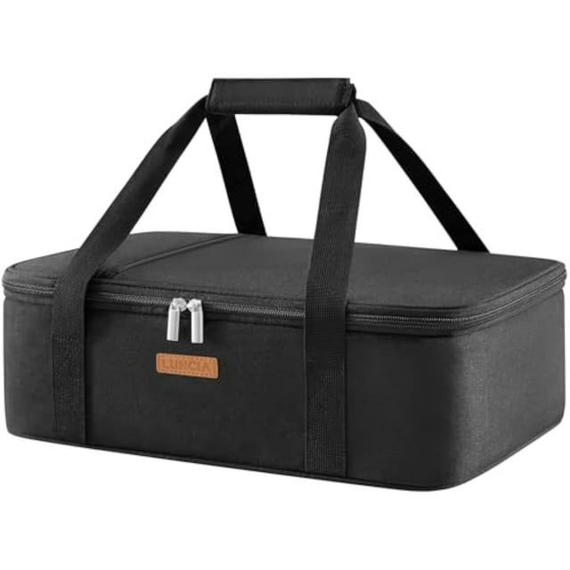 Insulated Casserole Carrier for Hot or Cold Food, Lasagna Lugger Tote for Potluck Parties/Picnic/Cookouts, Fits 9"×13" Baking Dish, Black