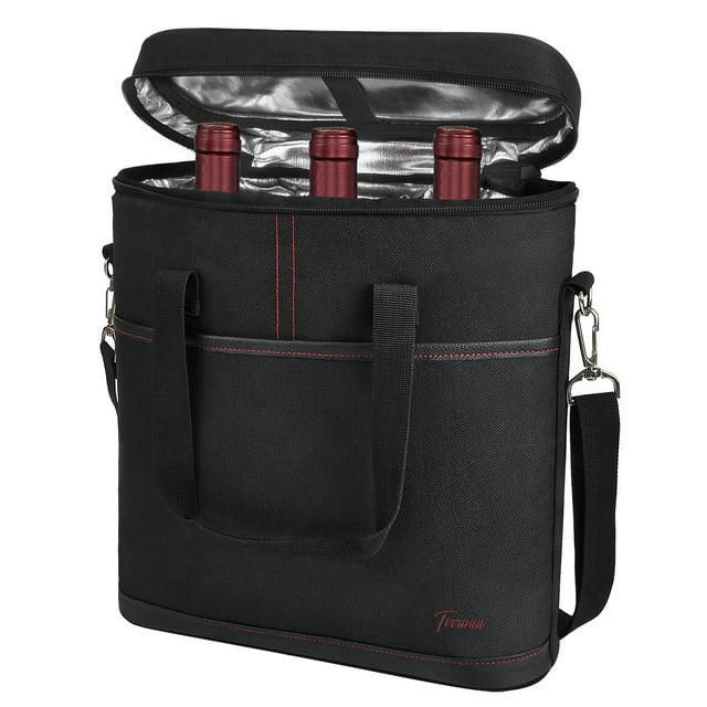 Kato Insulated 3 Bottle Wine Carrier Tote Cooler Bag for Travel Picnic Padded Champagne Glass Carrying Case