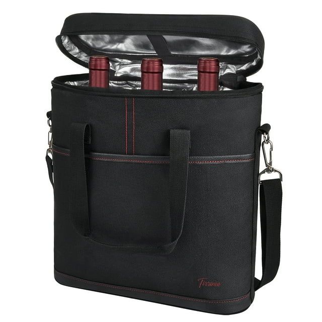 Kato Insulated 3 Bottle Wine Carrier Tote Cooler Bag for Travel Picnic Padded Champagne Glass Carrying Case