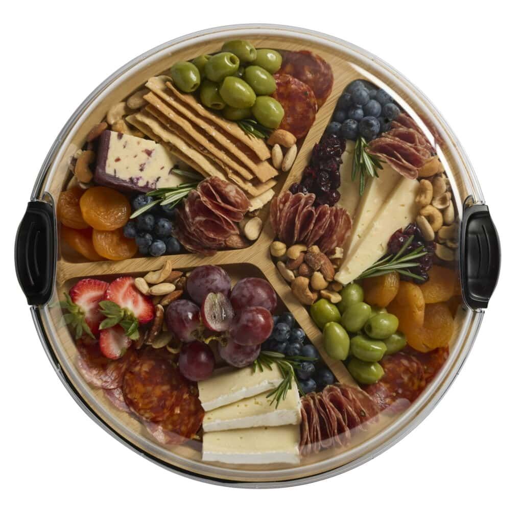 Farberware Build-a-Board Round Bamboo Charcuterie Board, 3 Compartments, 14 in, Black