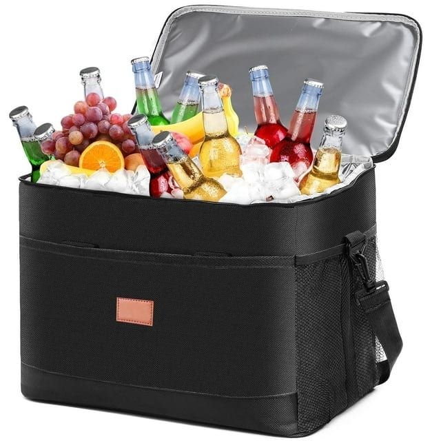 Qunler Extra Large Soft Sided Cooler Bag, 48 Can/30L Leakproof Portable Travel Beach Camping Picnic Insulated Coolers Bag, 37qt, Black