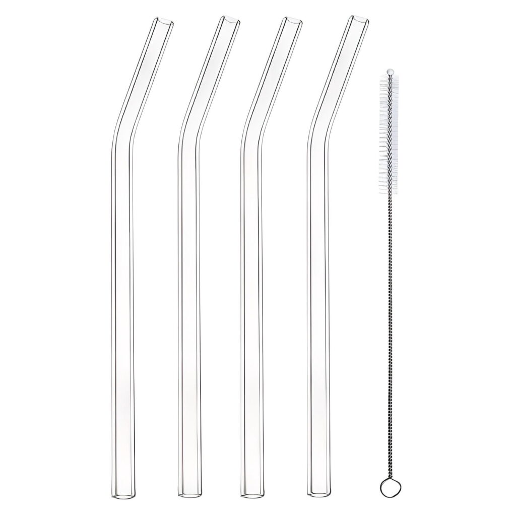 Better Homes and Gardens Clear Borosilicate Glass Straws 4 Pack with Cleaning Brush