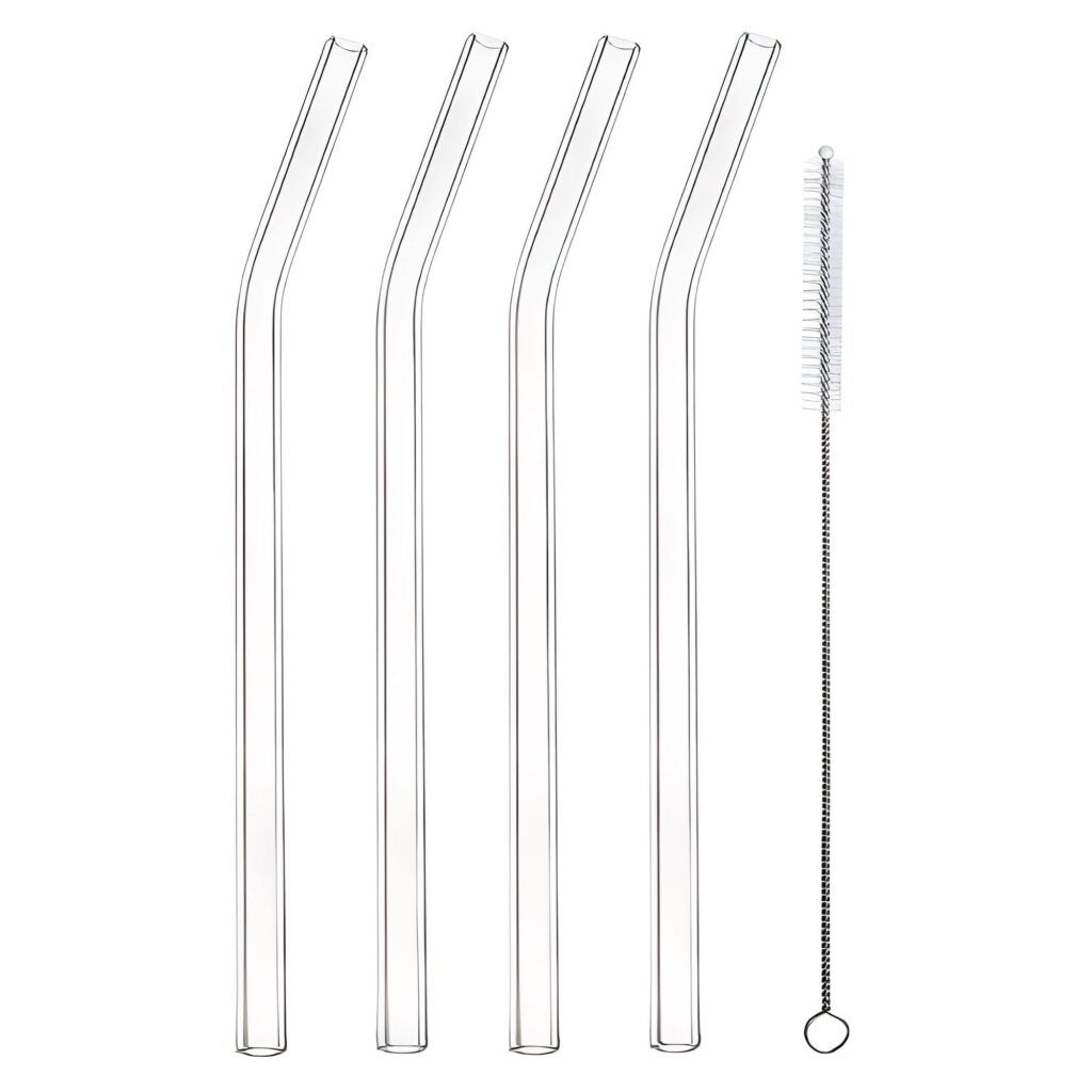 Better Homes and Gardens Clear Borosilicate Glass Straws 4 Pack with Cleaning Brush