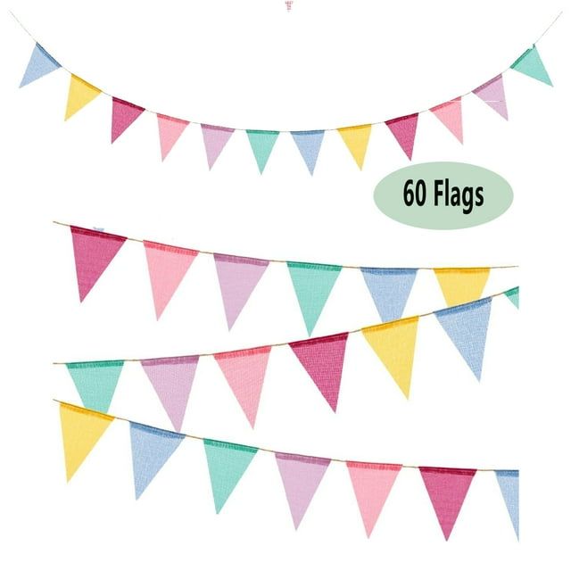 60 Flags Imitated Burlap Pennant Banner Multicolor Fabric Triangle Flag Hanging Decoration for Summer Party