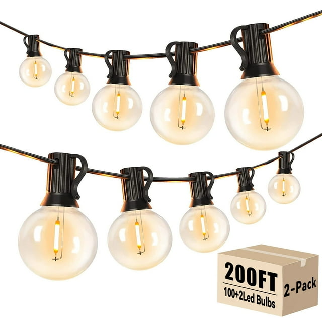 DAYBETTER 200ft Outdoor String Lights, E12 G40 with 100 Edison Vintage Bulbs, Waterproof Hanging Lights for Garden
