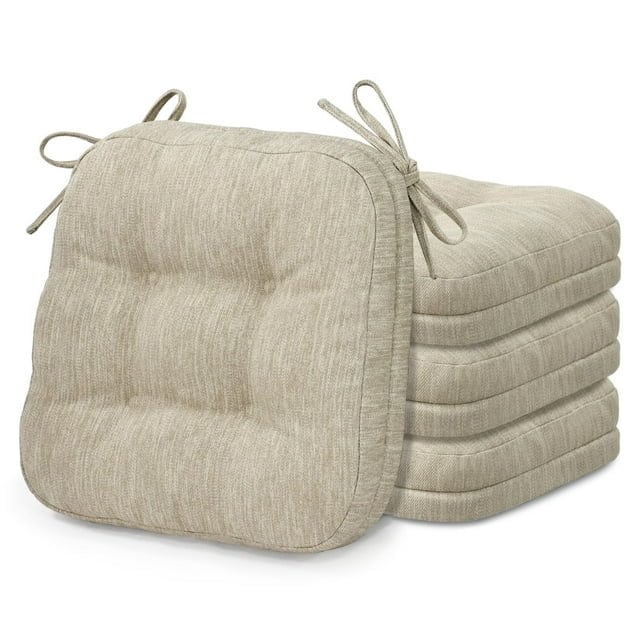 Shinnwa Chair Cushions with Ties 3.5" Thick Tufted Memory Foam Chair Pads Dual-layer Comfy Seat Cushions for Kitchen Dining Chairs, 16.5" X 16.5", Non-Slip Bottom, Beige