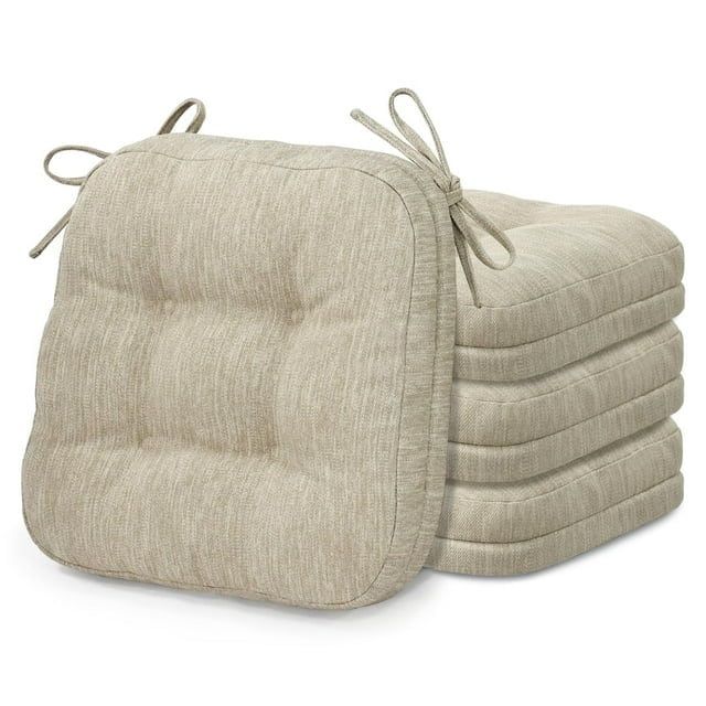 Shinnwa Chair Cushions with Ties 3.5" Thick Tufted Memory Foam Chair Pads Dual-layer Comfy Seat Cushions for Kitchen Dining Chairs, 16.5" X 16.5", Non-Slip Bottom, Beige