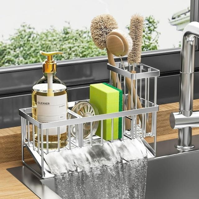 Dasaka Stainless Steel Sink Caddy Kitchen Organizer, Waterproof and Rustproof, Silver, 1 Count