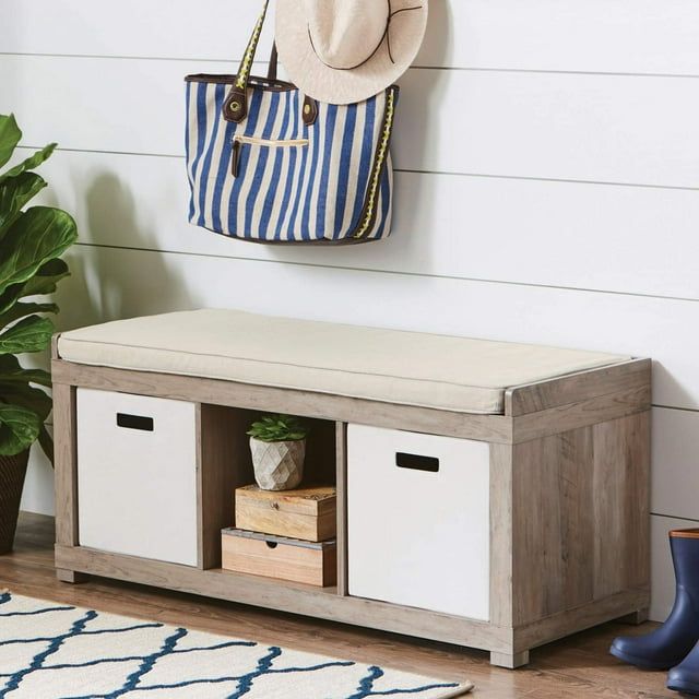 Better Homes & Gardens 3-Cube Shoe Storage 44.65" Bench, Rustic Gray
