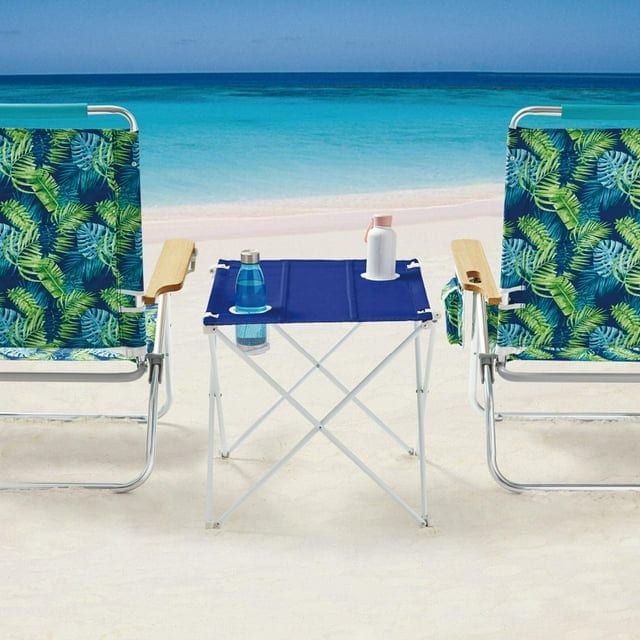 Mainstays Beach Table, Blue and White