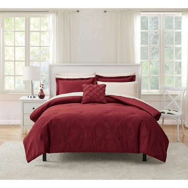 Mainstays 10 Piece Red Velvet Bed in a Bag Comforter Set with Sheets, Full