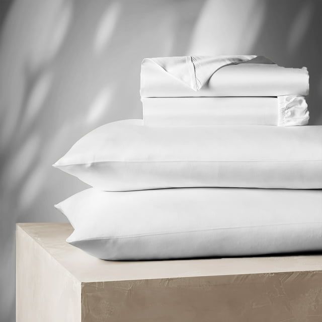Color Sense 1200 Thread Count Wrinkle-Resistant Super Soft Extra Deep Pocket Hotel Luxury Cotton Blend 4-Piece Sateen Bedsheet Set Queen White